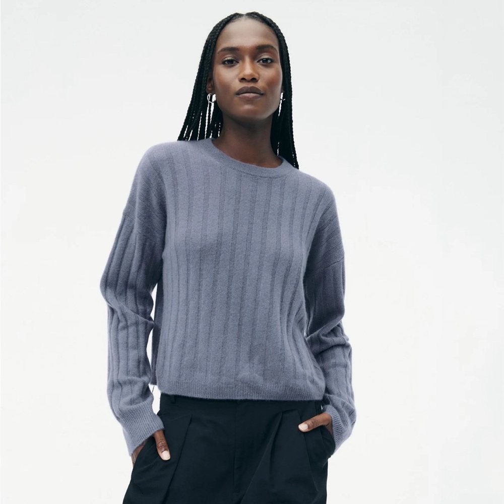 NAADAM Cashmere Ribbed Cropped Sweater in Slate Blue size Small